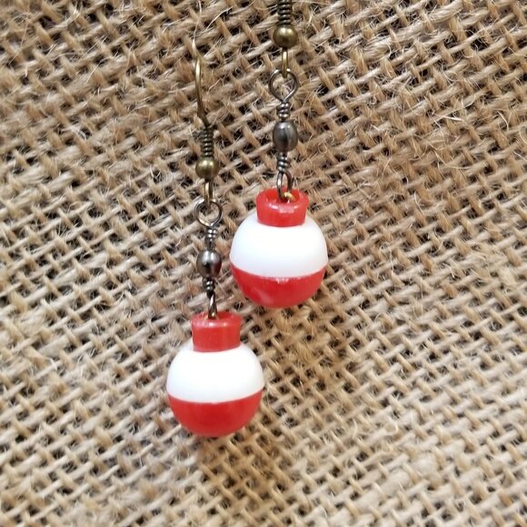 Let's Go Fishing Angler Earrings With Mini Bobbers Handcrafted Jewelry - Picture 1 of 3
